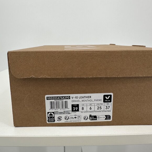 Veja V-10 Leather Sneakers size 8 Women's 39 EU Gravel/Menthol/Parme Trainers - Picture 12 of 12